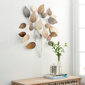 30 in. x  33 in. Metal Bronze Textured Leaf Wall Decor with Multiple Shades