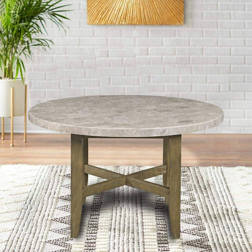 Acme Furniture Karsen Rustic Oak Marble 52 in. Trestle Dining Table Seats 4  DN01449 - The Home Depot