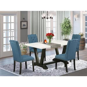 5-Piece Rectangle Natural Oak Finish Solid Wood Top Dining table with 4 Chairs with Lattice Back