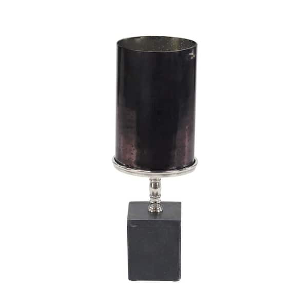 Litton Lane 18 in. Black Cylindrical Hurricane Glass Candle Holder with Marble and Aluminum Base