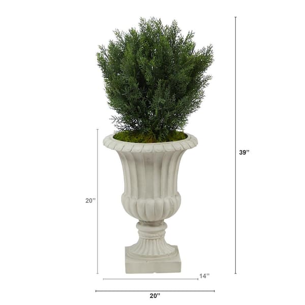 3.5 ft. Indoor/Outdoor Mini Cedar Artificial Pine Tree in White Planter UV  Resistant