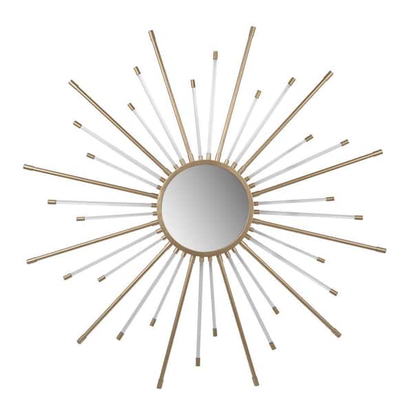 Benjara 1.2 in. W x 47 in. H Metal Frame White and Gold Wall Mirror