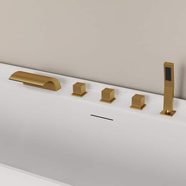 3 Handle 2-Spray Tub and Shower Faucet 1.8 GPM in Brushed Gold Valve Included