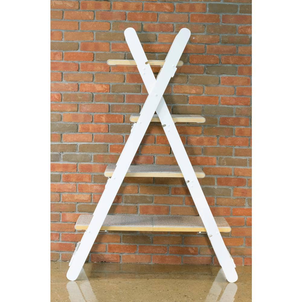 White Modern Folding 4-Tier Wooden Cat Tree