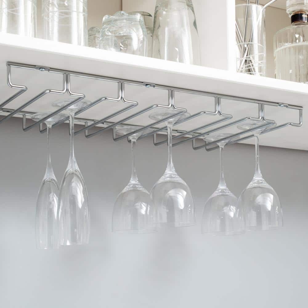 Chrome Under-Cabinet Stemware Rack for 18 Glasses