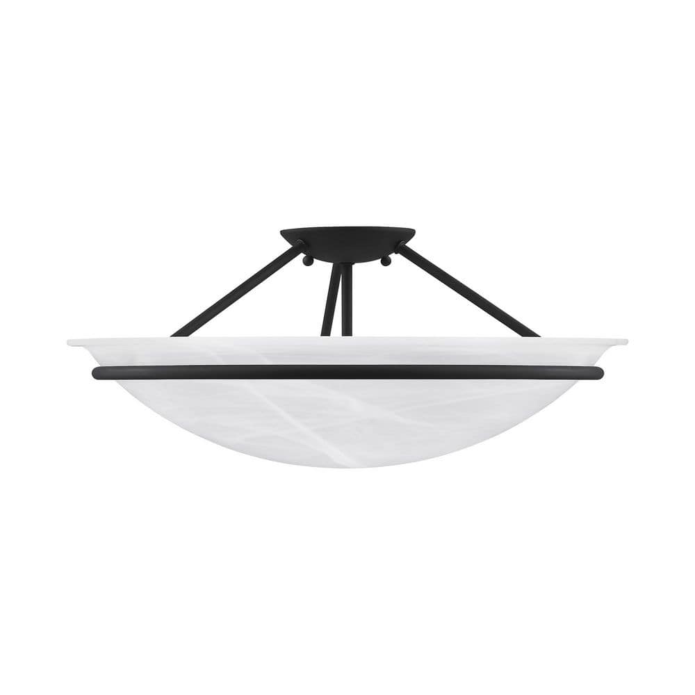 Elegant Alabaster Glass Bowl 3-Light Semi-Flush Mount in Black
