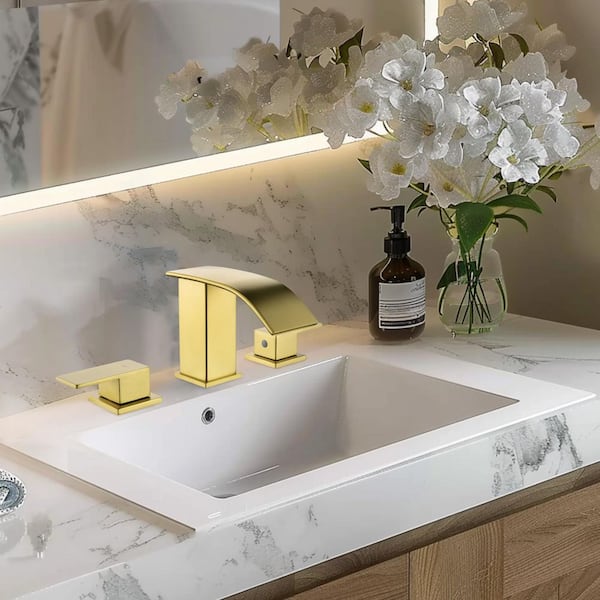 8 in. Widespread Double Handle Bathroom Faucet in Gold