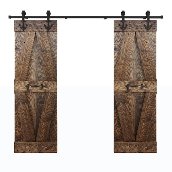 COAST SEQUOIA INC 48 in. x 84 in. X-Series Embossing Dark Walnut DIY Knotty Wood Double Sliding Door With Hardware Kit