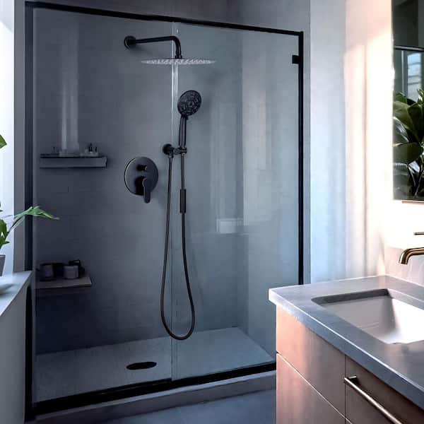 9-Spray 10 in. Wall Mounted Fixed Round Shower Head and Handheld Shower Head with 1.8 GPM Brass Valve in Bronze