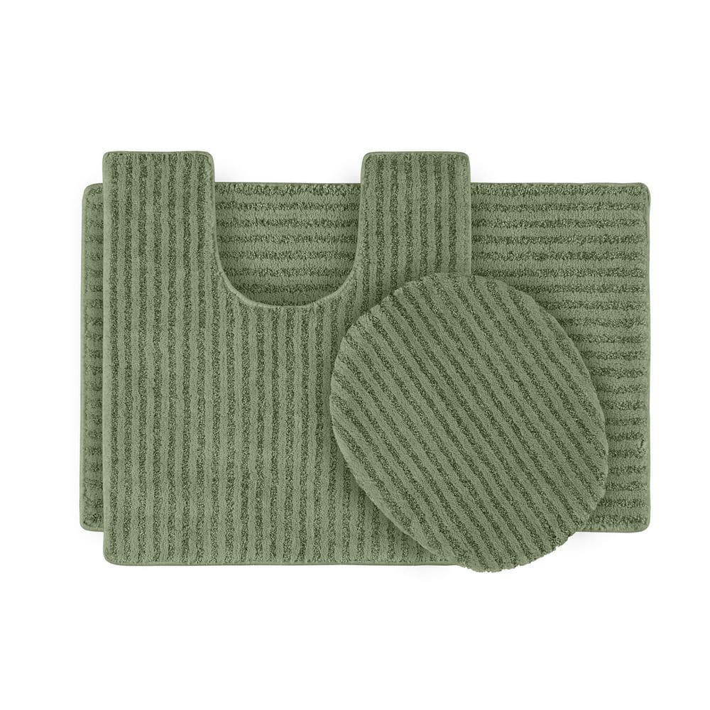 Deep Fern Plush Nylon 3-Piece Washable Bath Rug Set