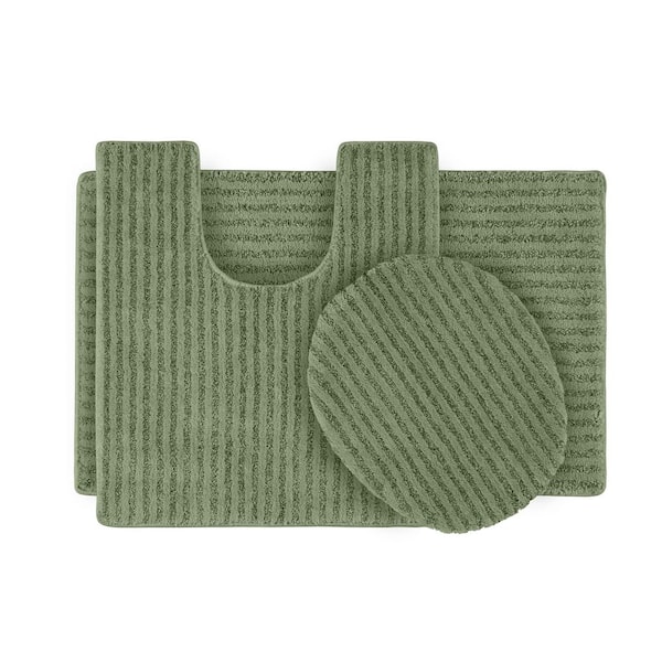 Garland Rug Sheridan Deep Fern 21 in. x 34 in. Washable Bathroom 3-Piece Rug Set