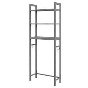 25 in. W x 67 in. H x 10.5 in. D Gray Over the Toilet Storage with Shelf Space Saving Metal Bathroom Organizer Hooks