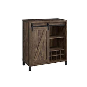 Rustic Oak Bar Cabinet with Sliding Door