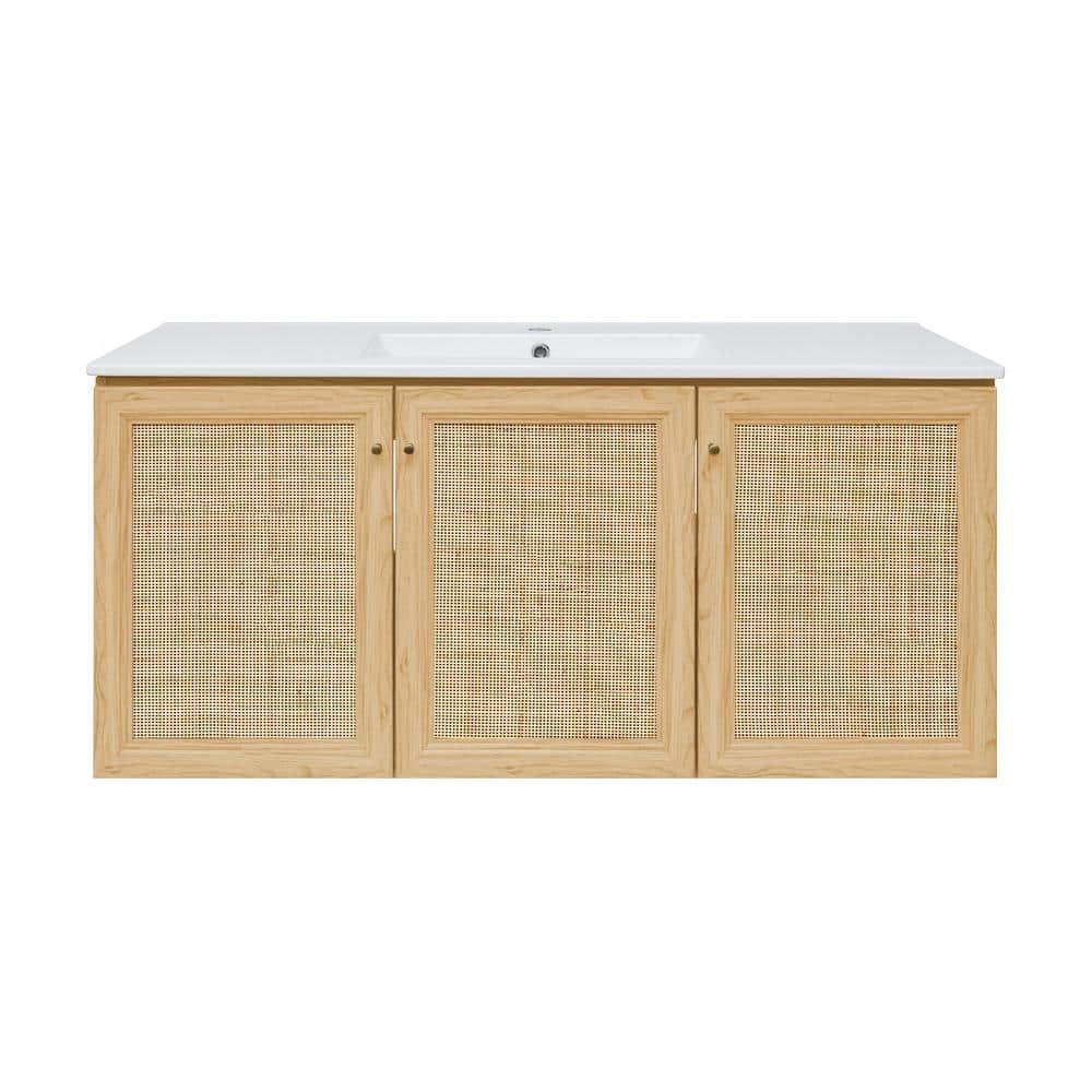 Classe 48 in. Wall-Mounted Bathroom Vanity in Natural Oak with White Ceramic Sink Top price history on PriceWatchPro