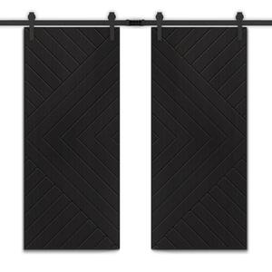 Chevron Arrow 72 in. x 84 in. Fully Assembled Black Stained MDF Double Sliding Barn Door with Hardware Kit