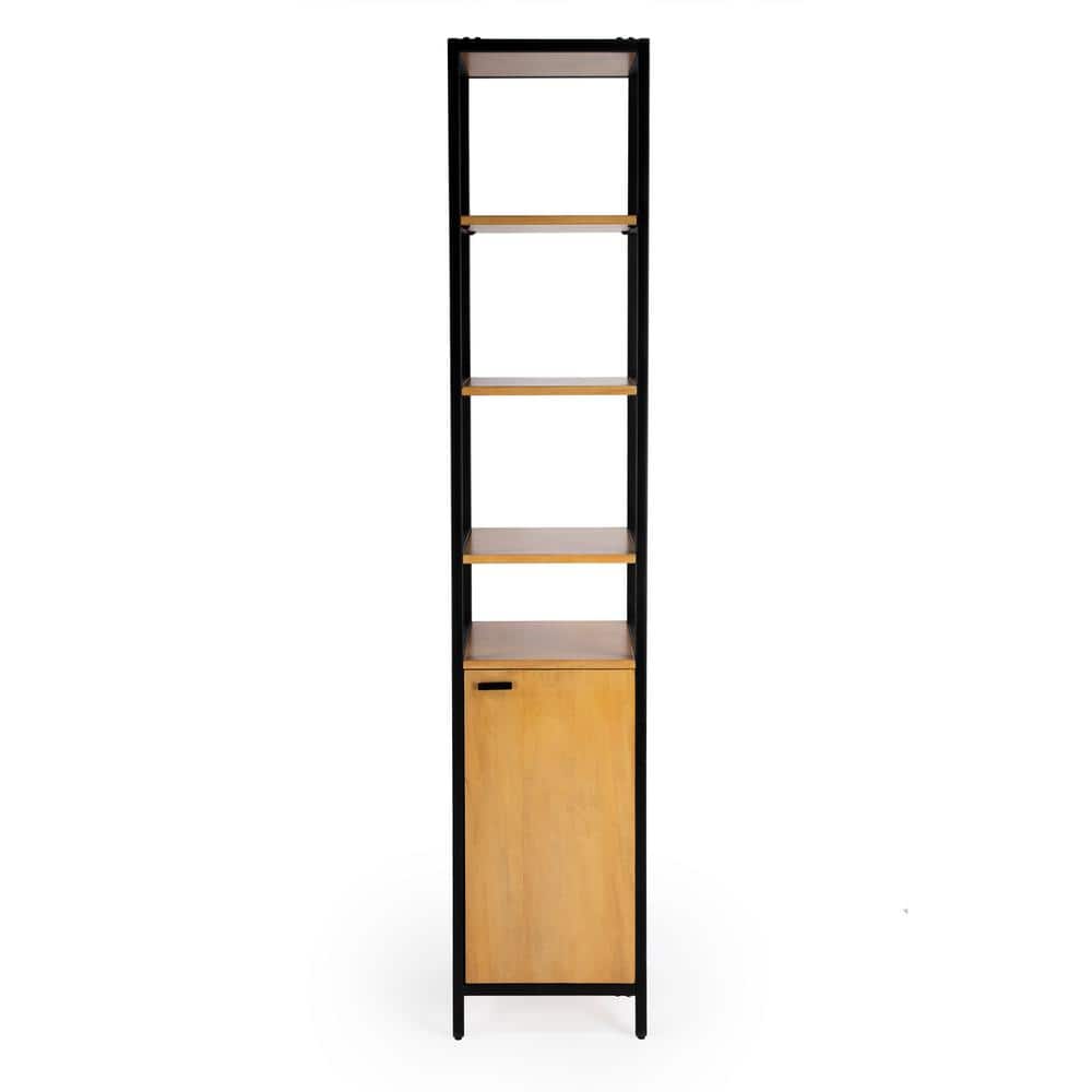 Hans Narrow Black and Natural Wood 84" Etagere Bookcase with Iron Frame