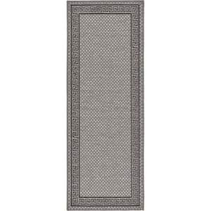 Outdoor Greek Key Gray 2' 2 x 6' 0 Runner Rug