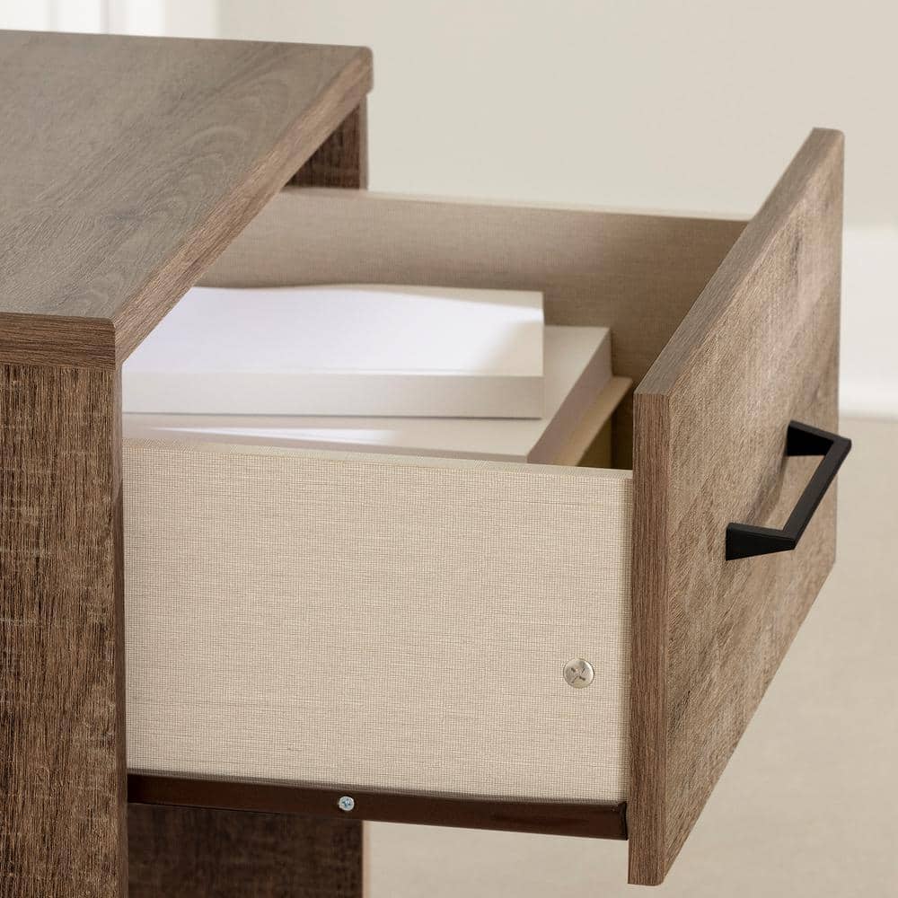 Arlen Weathered Oak 1-Drawer Nightstand with Matte Black Accents