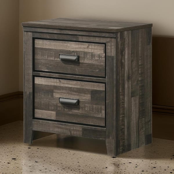 Benjara Brown 2-Drawer 15.8 in. Wooden Nightstand