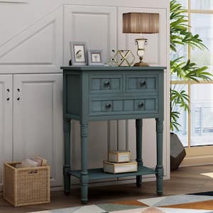 23.70 in. Navy Rectangle Wood Console Table with 3 Storage Drawers and Bottom Shelf for Living Room