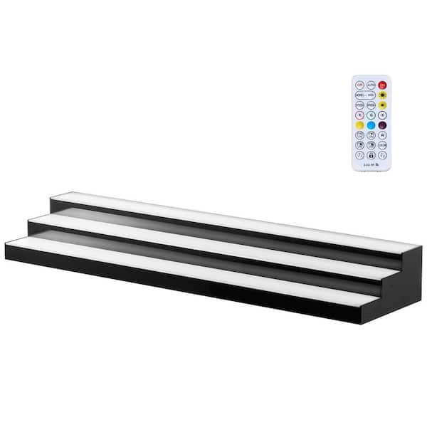 6 in. H x 12 in. W 36-48 Bottle Black and White Acrylic Liquor Bottle Display with LED Lights, Remote and App Control