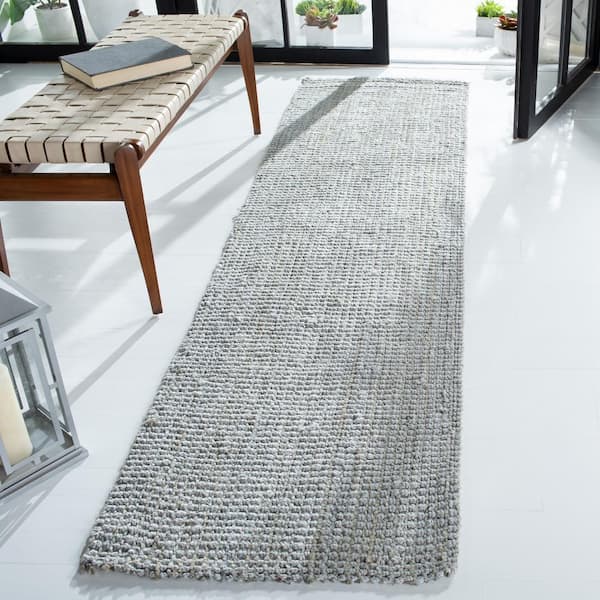 Natural Fiber Gray 2 ft. x 15 ft. Woven Cross Stitch Runner Rug