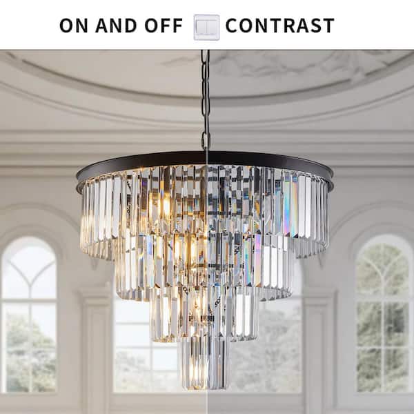 4-Tier 12-light Black Crystal Chandelier for Living Room and Kitchen Island with No Bulbs Included
