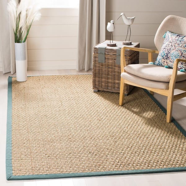 Natural Fiber 4 ft. x 6 ft. Natural/Light Blue Border Woven Area Rug