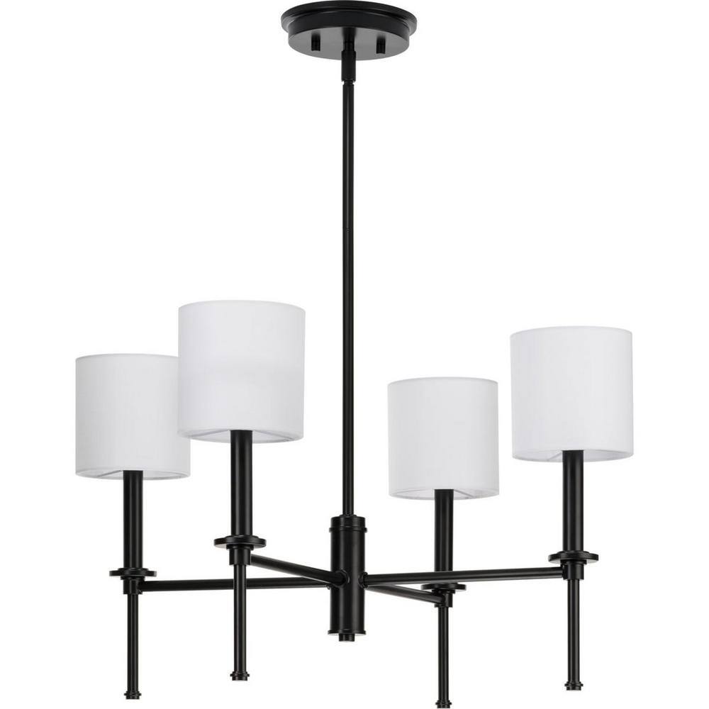 Elara Matte Black 4-Light Steel Chandelier with Clear Glass Shades