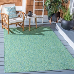 Courtyard Green/Blue 4 ft. x 6 ft. Solid Distressed Indoor/Outdoor Patio  Area Rug