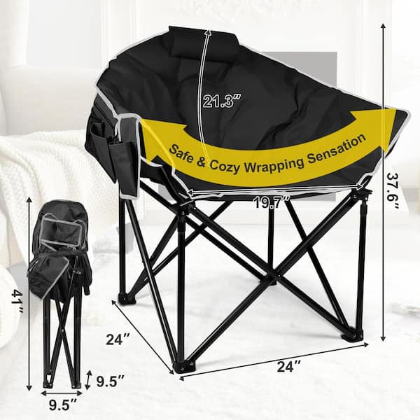 Outdoor Oversized Foldable Heated Camping Black Patio Chair with Metal Frame