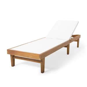 Summerland Outdoor White Mesh Chaise Lounge with Brown Acacia Wood Frame