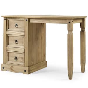 Classic Cottage 40.25 in. Rectangular Corona Brown Solid Pine 3-Drawer Desk with Dovetail Drawers