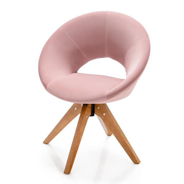 Costway Mid Century Modern Pink Wood Swivel Accent Chair Fabric Armchair Velvet Living Room