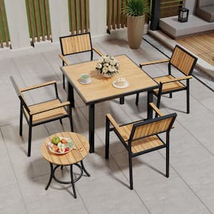 6-Piece Aluminum Outdoor Patio Dining Set with Rectangle Table, Small Side Table and 4-Stackable Chairs