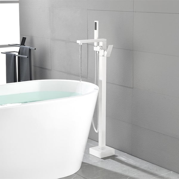 WELLFOR Single-Handle Freestanding Tub Faucet with Hand Shower in White