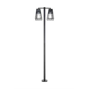 Aria 98 in. 2-Light Black Aluminum Solar Outdoor Waterproof Post Light Set with Solar LED Light Bulb Included