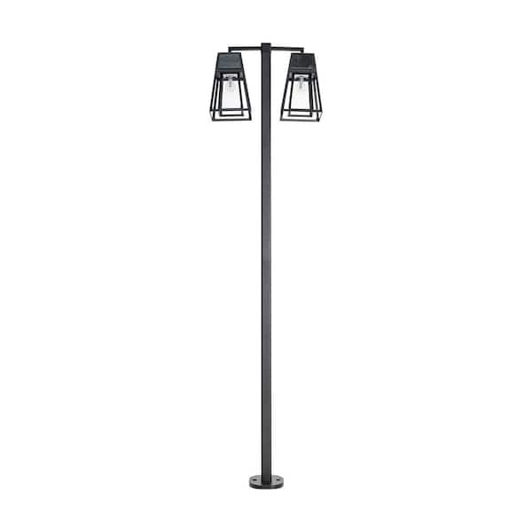 GAMA SONIC Aria 98 in. 2-Light Black Aluminum Solar Outdoor Waterproof Post Light Set with Solar LED Light Bulb Included