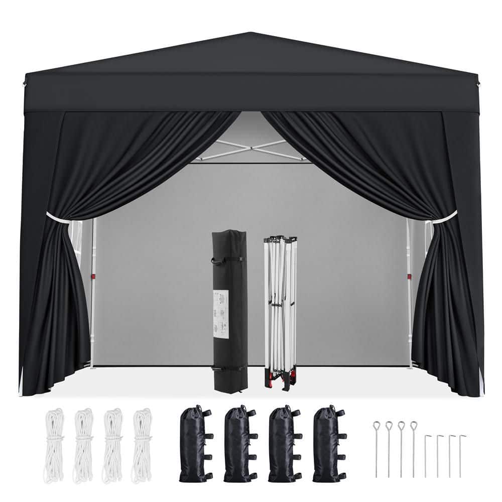 9.6 x 9.6 ft Pop Up Canopy Tent with 4 Sidewalls, UPF 50+ 1-Button Push Easy Setup Outdoor Instant Canopy, Light Grey main image 0