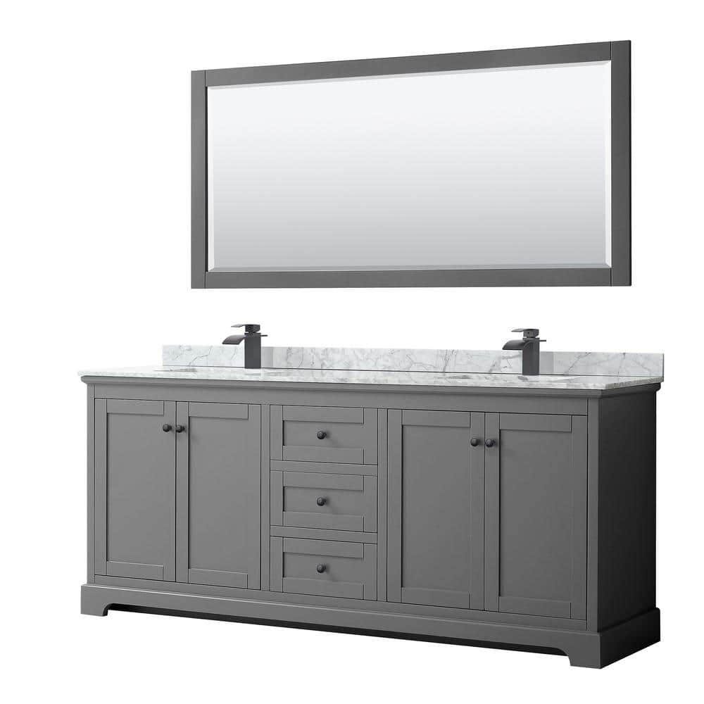Avery 80 in. W x 22 in. D x 35 in. H Double Bath Vanity in Dark Gray with White Carrara Marble Top and 70 in. Mirror price history on PriceWatchPro