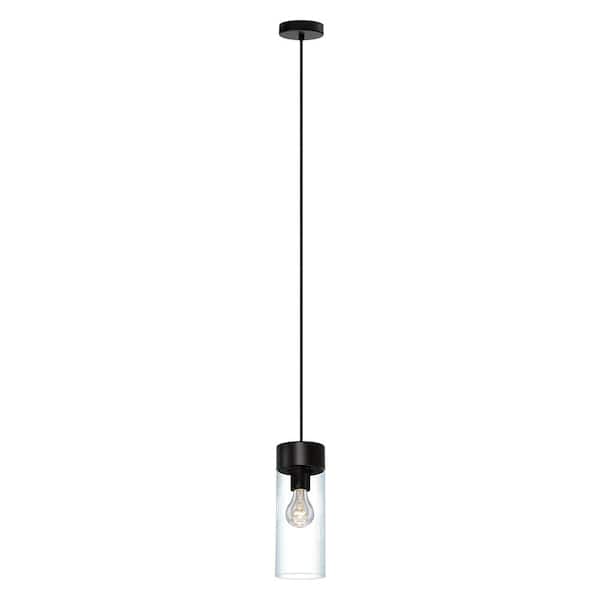 Eglo Montey 4.50 in. W x 72 in. H 1-Light Matte Black Mini-Pendant Light with Clear Glass Shade
