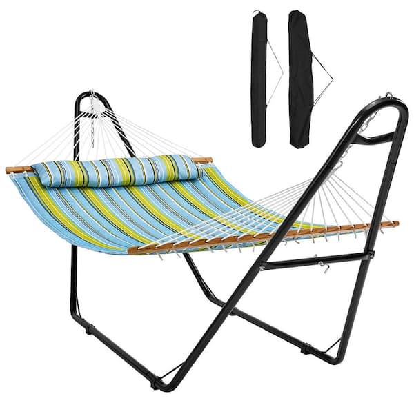 SVOPES 2 Person Heavy Duty Hammock with Steel Stand 480 lbs. Capacity Double Hammock with Pillow and Carry Bag for Outdoor