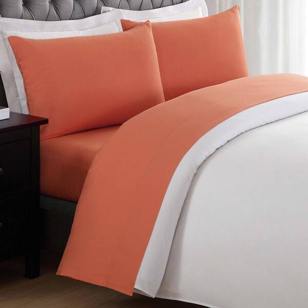 My World Anytime 4-Piece Orange Solid Polyester Full Sheet Set