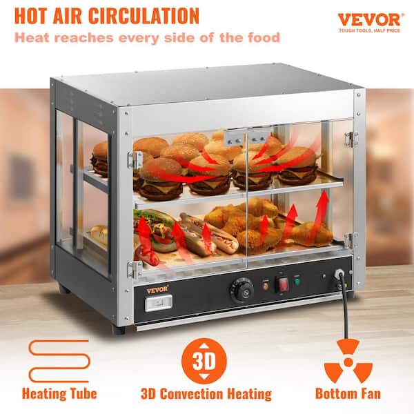 VEVOR Hot Box Food Warmer, 19x19x29 Concession Warmer with Water Tray,  Five Disposable Catering Pans, Countertop Pizza, Patty, Pastry, Empanada,  Concession Hot Food Holding Case, 110V UL Listed