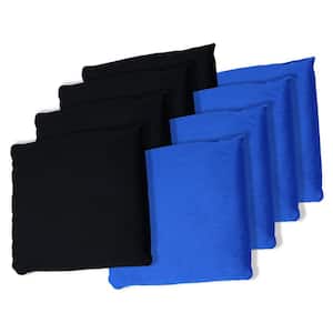 Regulation Sized Cornhole Bag Set- Durable Canvas Bags with Moisture Proof Plastic Lining (8-Pack, Black/Blue)