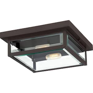 Westover 2-Light Western Bronze Flush Mount with Clear Beveled Glass