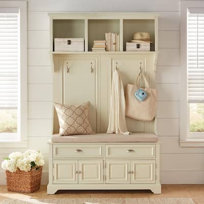 Sadie Ivory Hall Tree with Cushioned Storage Bench