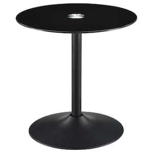 Ganso 23.5 in. Black Round Metal End Table with Tempered Glass Top