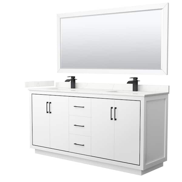 Wyndham Collection Icon 72 in. W x 22 in. D x 35 in. H Double Bath Vanity in White with Giotto Quartz Top and 70 in. Mirror