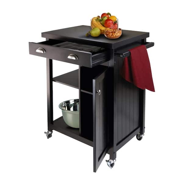 Winsome Wood Black Composite Base with Composite Wood Top Rolling Kitchen Cart (19.37-in x 27.76-in x 34-in)